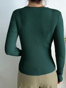 DAZY Jersey informal de punto, de cuello redondo y manga larga, de ajuste ceñido, para uso empresarial casual, para mujer, de color liso