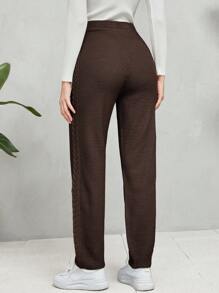 Seusyu Solid Elastic Waist Knit Pants - Coffee Brown - View 2