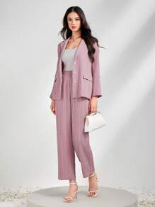 Mulvari 素色褶皺西裝外套和褲子 - 藕粉色 - 查看 1