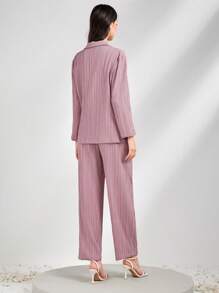 Mulvari 素色褶皺西裝外套和褲子 - 藕粉色 - 查看 2