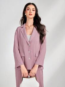 Mulvari 素色褶皺西裝外套和褲子 - 藕粉色 - 查看 6