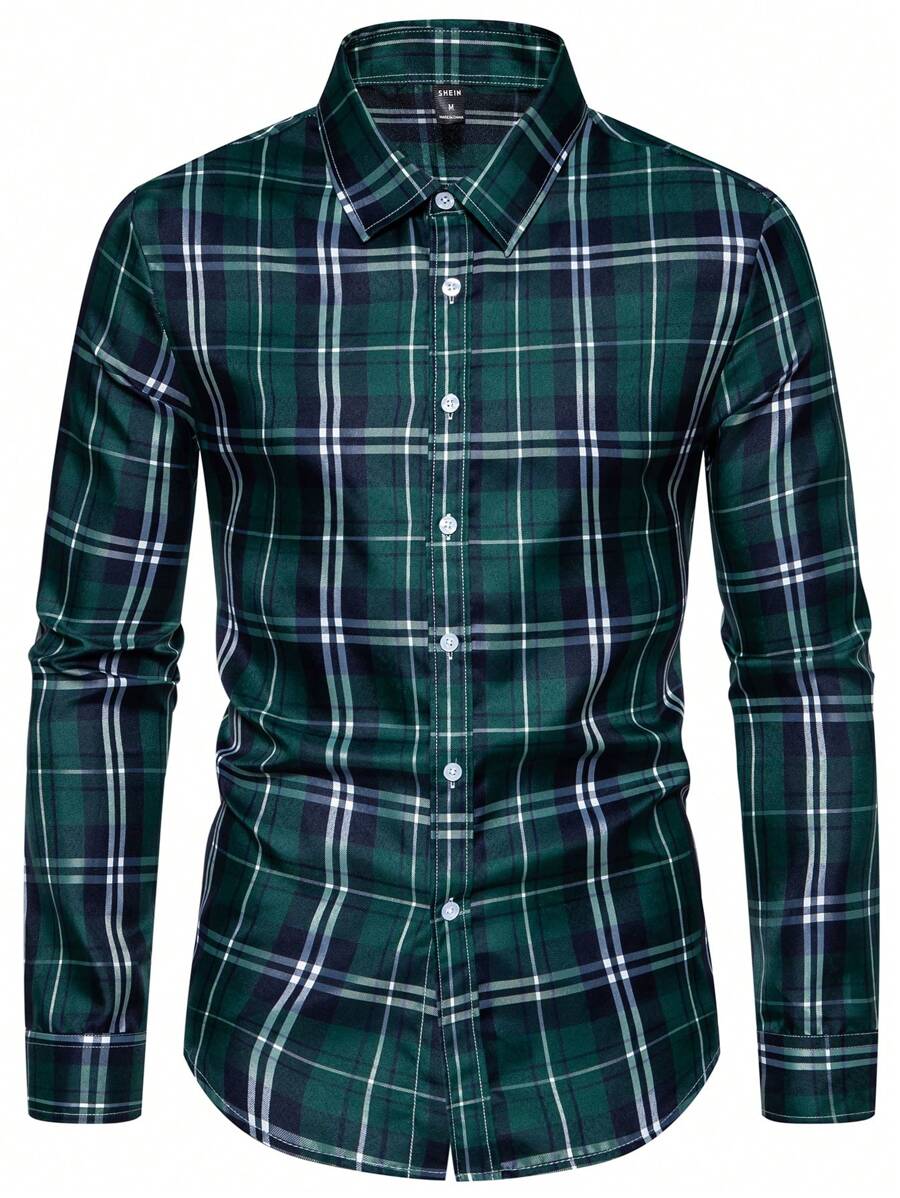 Manfinity Homme Áo sơ mi nam in họa tiết kẻ sọc dài tay có nút lên áo sơ mi công sở đầy màu sắc cho chồng - màu xanh lá - Xem 1