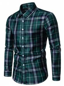 Manfinity Homme Áo sơ mi nam in họa tiết kẻ sọc dài tay có nút lên áo sơ mi công sở đầy màu sắc cho chồng - màu xanh lá - Xem 4