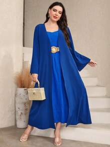 Mulvari Plus Solid Cami Dress Without Belt And Cape - Blue - View 3