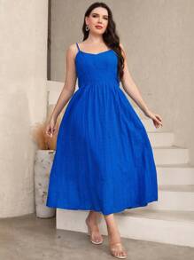 Mulvari Plus Solid Cami Dress Without Belt And Cape - Blue - View 4