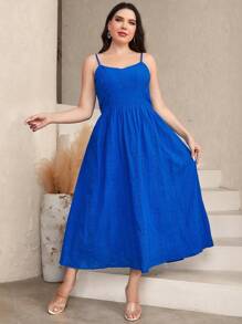 Mulvari Plus Solid Cami Dress Without Belt And Cape - Blue - View 5