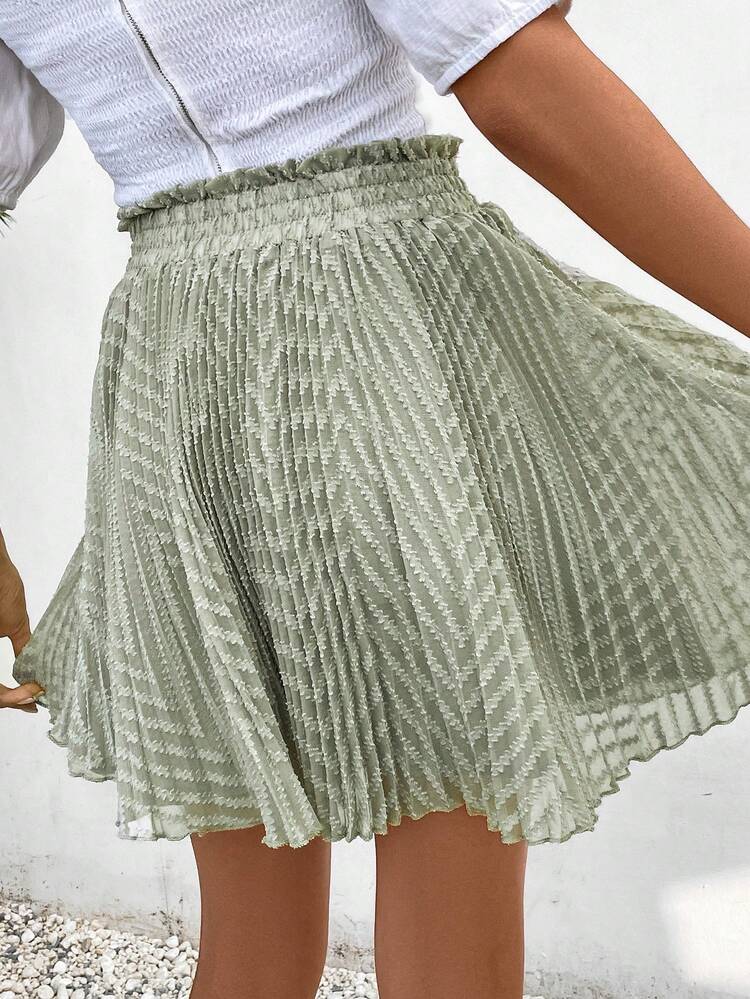 Paperbag Waist Knot Front Pleated Skirt Winter Green Casual Christmas