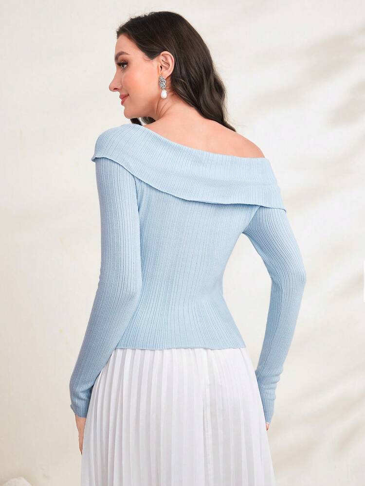 Off Shoulder Ribbed Knit Pullover Fall Winter Sweater