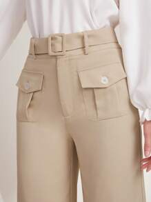 Modelyn 翻蓋口袋腰帶闊腿褲 - 卡其色 - 查看 6