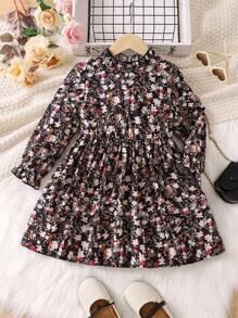 SHEIN Young Girl Ditsy Floral Print Flounce Sleeve Dress - Multicolor - View 1