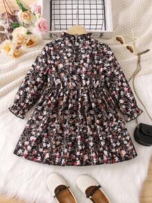 SHEIN Young Girl Ditsy Floral Print Flounce Sleeve Dress - Multicolor - View 2
