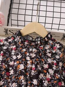 SHEIN Young Girl Ditsy Floral Print Flounce Sleeve Dress - Multicolor - View 3