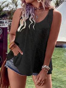 SHEIN Clasi Plus Top Sans Manches Unicolore - Noir - Voir 4