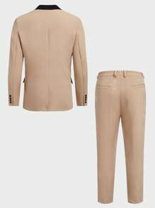 Manfinity NiteLyfe Men Contrast Panel Lapel Collar Blazer & Pants - Khaki - View 4