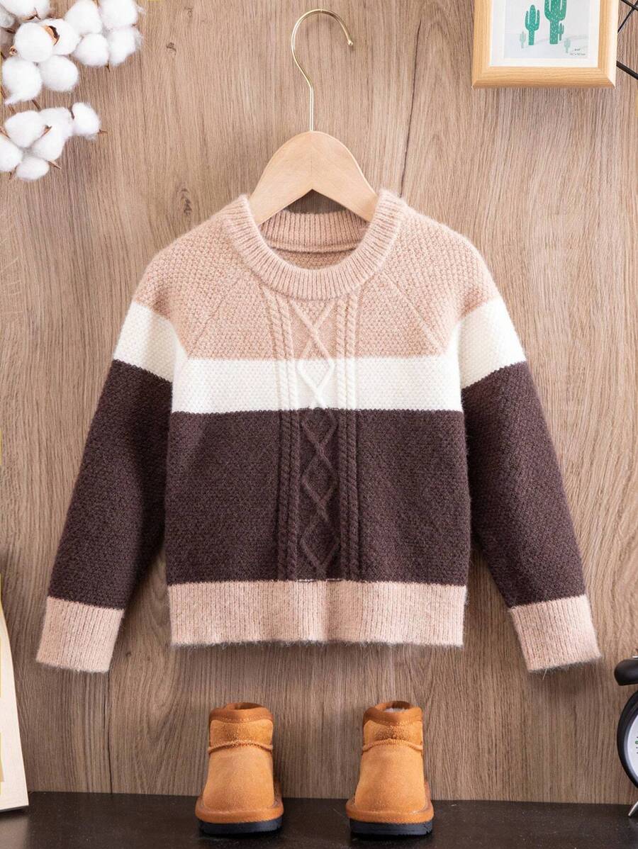 Young Boy Color Block Raglan Sleeve Sweater - Multicolor - View 1