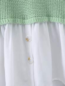 SHEIN Tween Girl Contrast Hem Drop Shoulder Sweater - Green - View 4