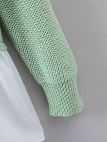 SHEIN Tween Girl Contrast Hem Drop Shoulder Sweater - Green - View 5