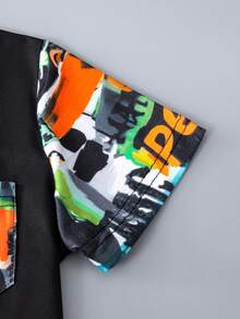 SHEIN 男小童字母圖案口袋貼布T恤和短褲 - 彩色 - 查看 3