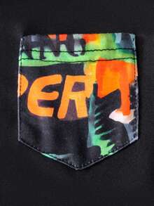 SHEIN 男小童字母圖案口袋貼布T恤和短褲 - 彩色 - 查看 5