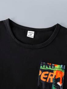 SHEIN 男小童字母圖案口袋貼布T恤和短褲 - 彩色 - 查看 6