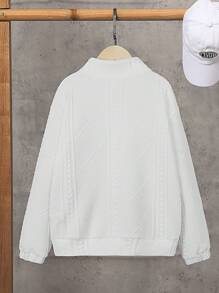 SHEIN Tween Boy Embroidery Letter Pattern Drop Shoulder Sweatshirt - White - View 2