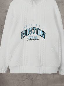 SHEIN Tween Boy Embroidery Letter Pattern Drop Shoulder Sweatshirt - White - View 4