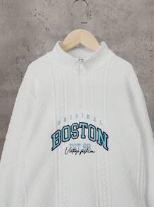 SHEIN Tween Boy Embroidery Letter Pattern Drop Shoulder Sweatshirt - White - View 5