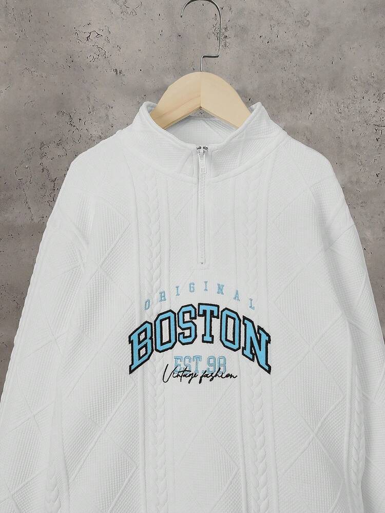 Tween Boy Embroidery Letter Pattern Drop Shoulder Sweatshirt