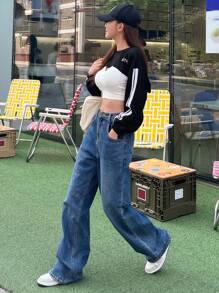 DAZY Đồ họa Chữ cái Thả vai Siêu crop Áo nỉ Không có áo Top Cami - màu đen - Xem 7