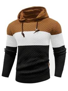 Manfinity Men Colorblock Patched Detail Drawstring Hooded Sweater - Multicolor - View 1