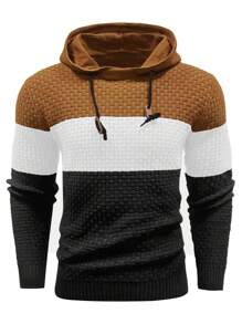 Manfinity Men Colorblock Patched Detail Drawstring Hooded Sweater - Multicolor - View 3