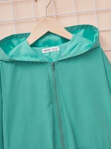 SHEIN 可愛口袋 拉鍊字母 卡通女童（大）夾克 - 綠色 - 查看 4