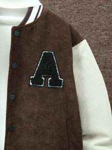 SHEIN Garoto pré-adolescente Letra Corrigida Guarnição Listrada Ombro Caído Forro de Pelúcia Jaqueta Varsity Sem Camiseta