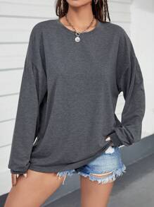 INAWLY Solid Drop Shoulder Tee