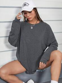 INAWLY Solid Drop Shoulder Tee