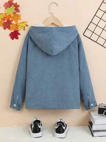 SHEIN Tween Boy Extra Thick Comfortable Hooded Solid Color Shirt With Thermal Lined - Blue - View 2