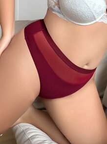 Plus Contrast Mesh Panty - Burgundy - View 1