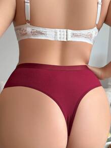 Plus Contrast Mesh Panty - Burgundy - View 2