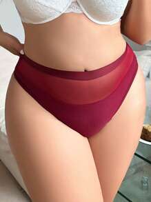 Plus Contrast Mesh Panty - Burgundy - View 3