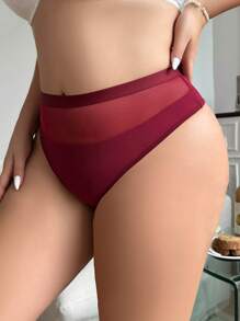 Plus Contrast Mesh Panty - Burgundy - View 4