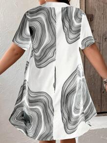 Plus Annual Ring Print High Low Hem Blouse - White - View 6