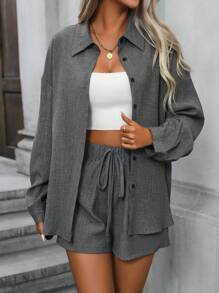 SHEIN LUNE Drop Shoulder Shirt & Knot Front Shorts