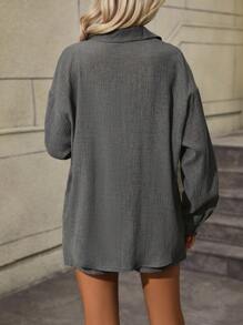 SHEIN LUNE Drop Shoulder Shirt & Knot Front Shorts