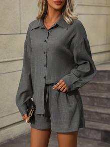 SHEIN LUNE Drop Shoulder Shirt & Knot Front Shorts