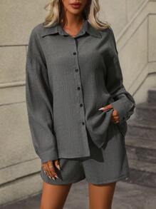 SHEIN LUNE Drop Shoulder Shirt & Knot Front Shorts