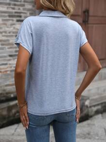 SHEIN LUNE Enfärgat Batvinge Ärm T-Skjortor - Grå - Visa 2