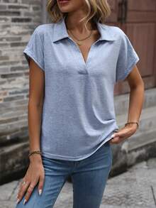 SHEIN LUNE Enfärgat Batvinge Ärm T-Skjortor - Grå - Visa 4