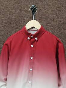 SHEIN 男大童漸層前紐扣襯衫不帶T恤 - 紅白色 - 查看 3