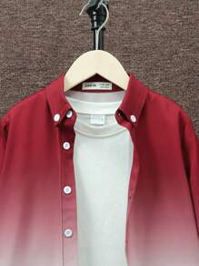 SHEIN 男大童漸層前紐扣襯衫不帶T恤 - 紅白色 - 查看 4