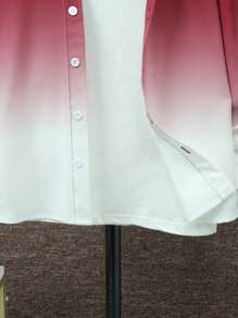 SHEIN 男大童漸層前紐扣襯衫不帶T恤 - 紅白色 - 查看 5